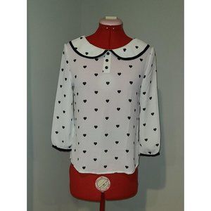 Phoenix Womens Hearts Print Chiffon Blouse Peter Pan Collar Shirt Tops